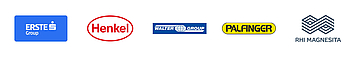 Logos (f. l. t. r.): Erste Group, Henkel, Walter Group, Palfinger, RHI Magnesita
