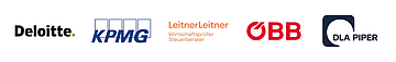 Logos (f. l. t. r.): Deloitte, KPMG, LeiternLeitner, ÖBB, DLA Piper