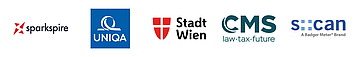 Logos (f. l. t. r.): sparkspire, UNIQA, Stadt Wien, CMS, s::can