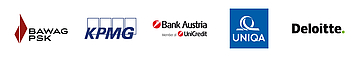 Logos (v. l. n. r.): BAWAG P.S.K., KPMG, Bank Austria, UNIQA, Deloitte