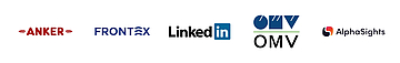 Logos (v. l. n. r.): Anker, Frontex, LinkedIn, OMV, AlphaSights