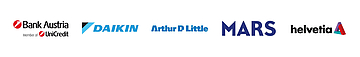 Logos (v. l. n. r.): UniCredit Bank Austria, Daikin, Arthur D Little, Mars, Helvetia