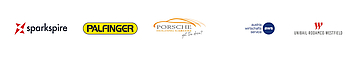 Logos (f. l. t. r.): Sparkspire, Palfinger, Porsche, aws, Unibail-Rodamco-Westfield