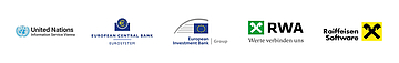 Logos (f. l. t. r.): United Nations, European Central Bank, European Investment Bank, RWA, Raiffeisen Software