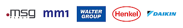 Logos (f. l. t. r.): msg plaut, mm1, Walter Group, Henkel, Daikin
